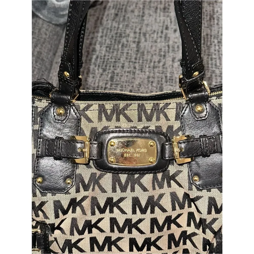Michael Kors Large Zip Crossbody Bag with Top Handle Black canvas Monogram